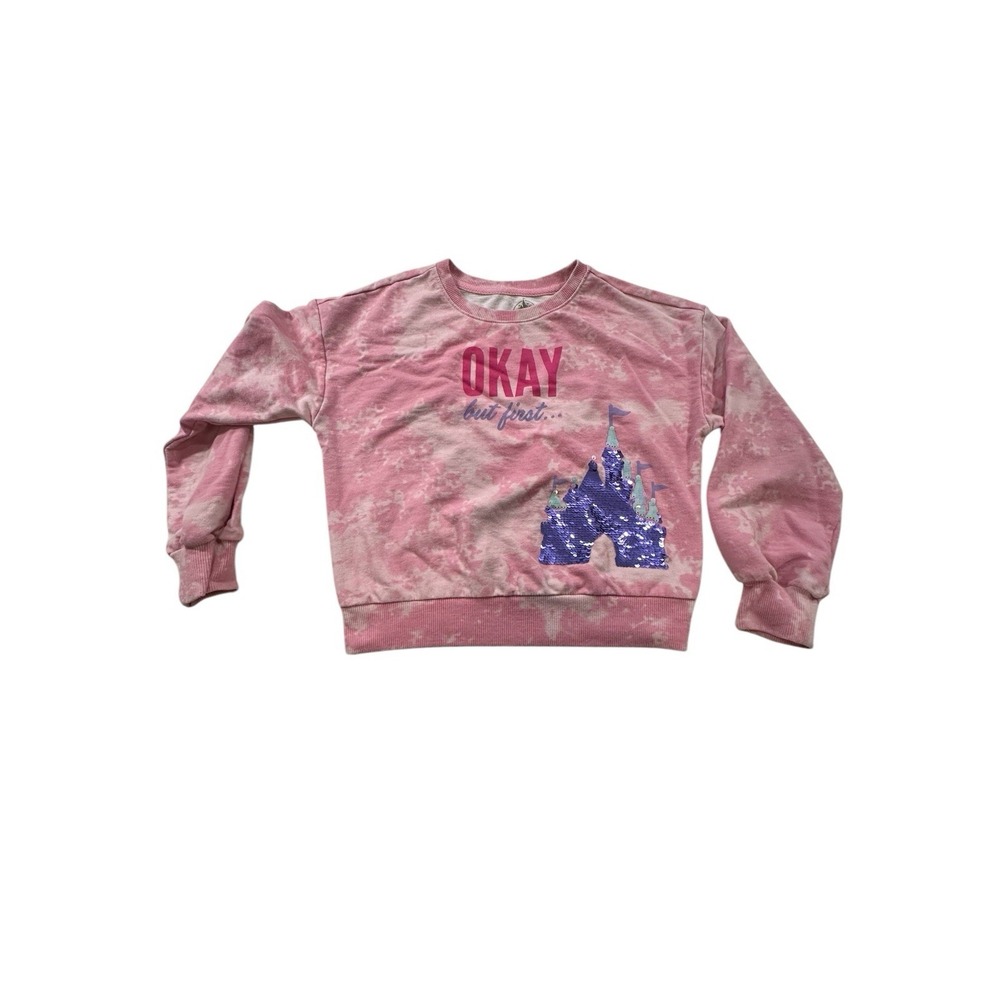 Disney Parks Sweater Girls Tye Die Pink‎ Pullover Youth Size Medium Sequins EUC